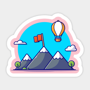 Mountain Landscape with Hot Air Balloon Cartoon Vector Icon Illustration Sticker